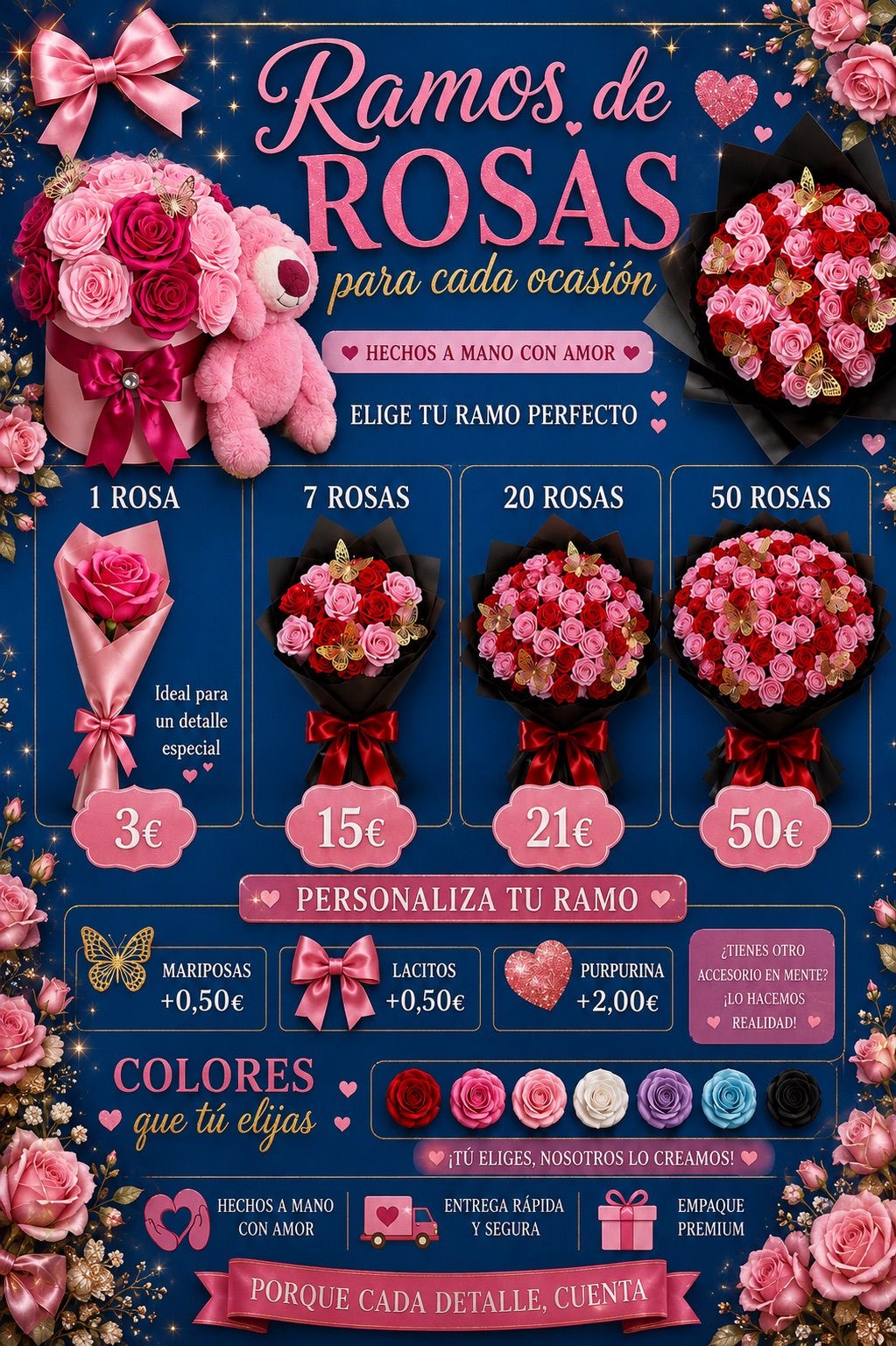 Catálogo original de Ramos de Rosas con diferentes tamaños y colores